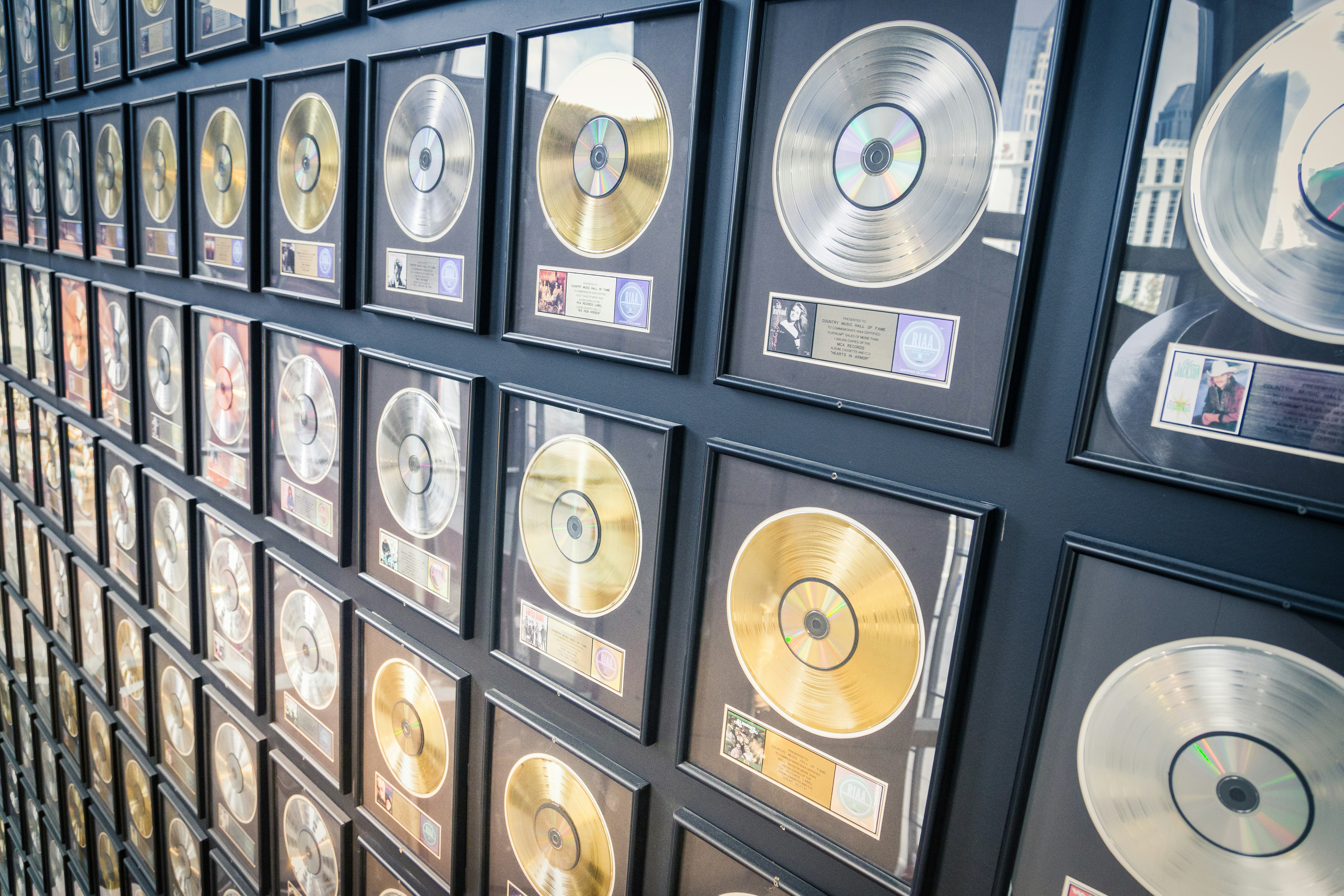 Wall of gold and platinum record plaques